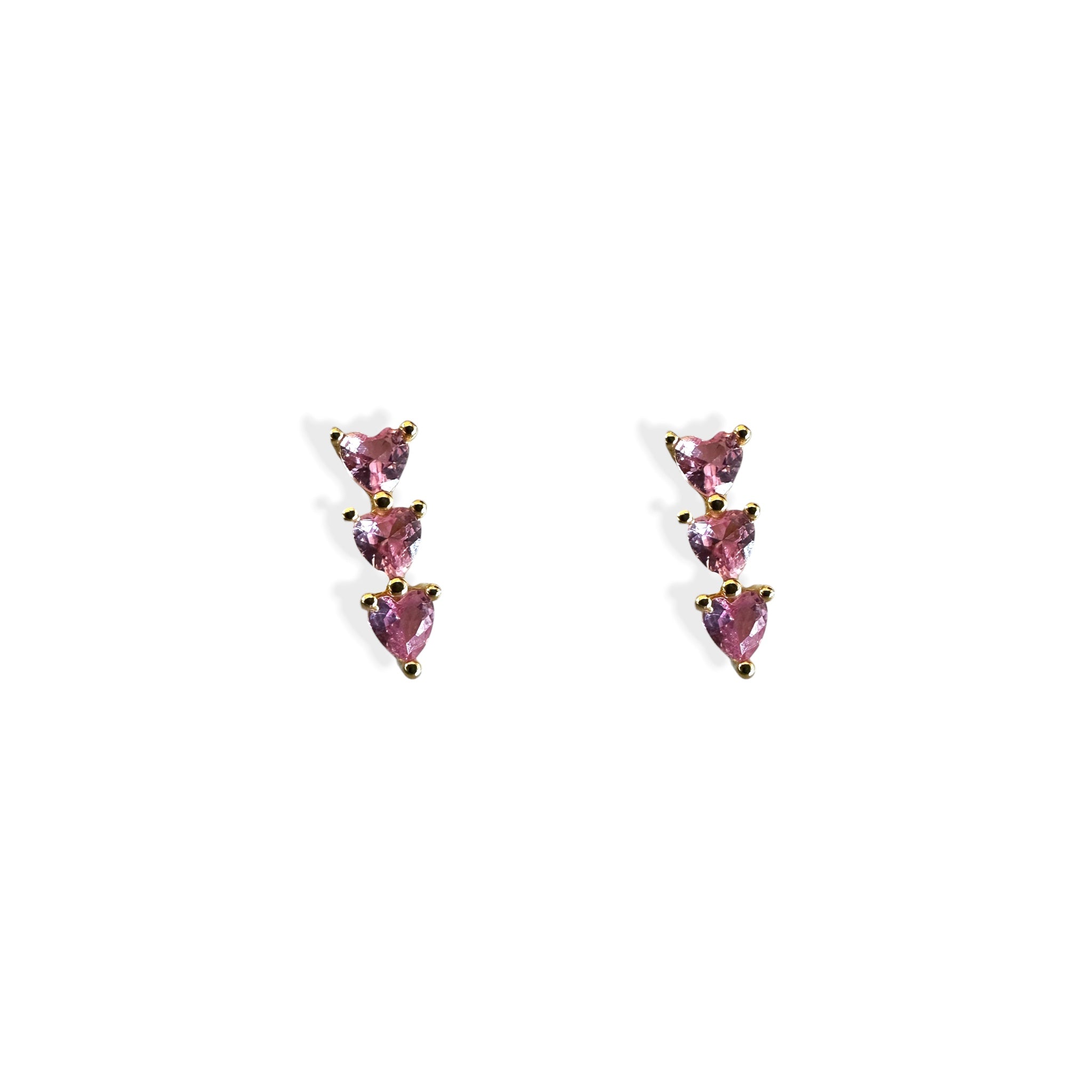 Orecchini 3 cuoricini zirconi rosa