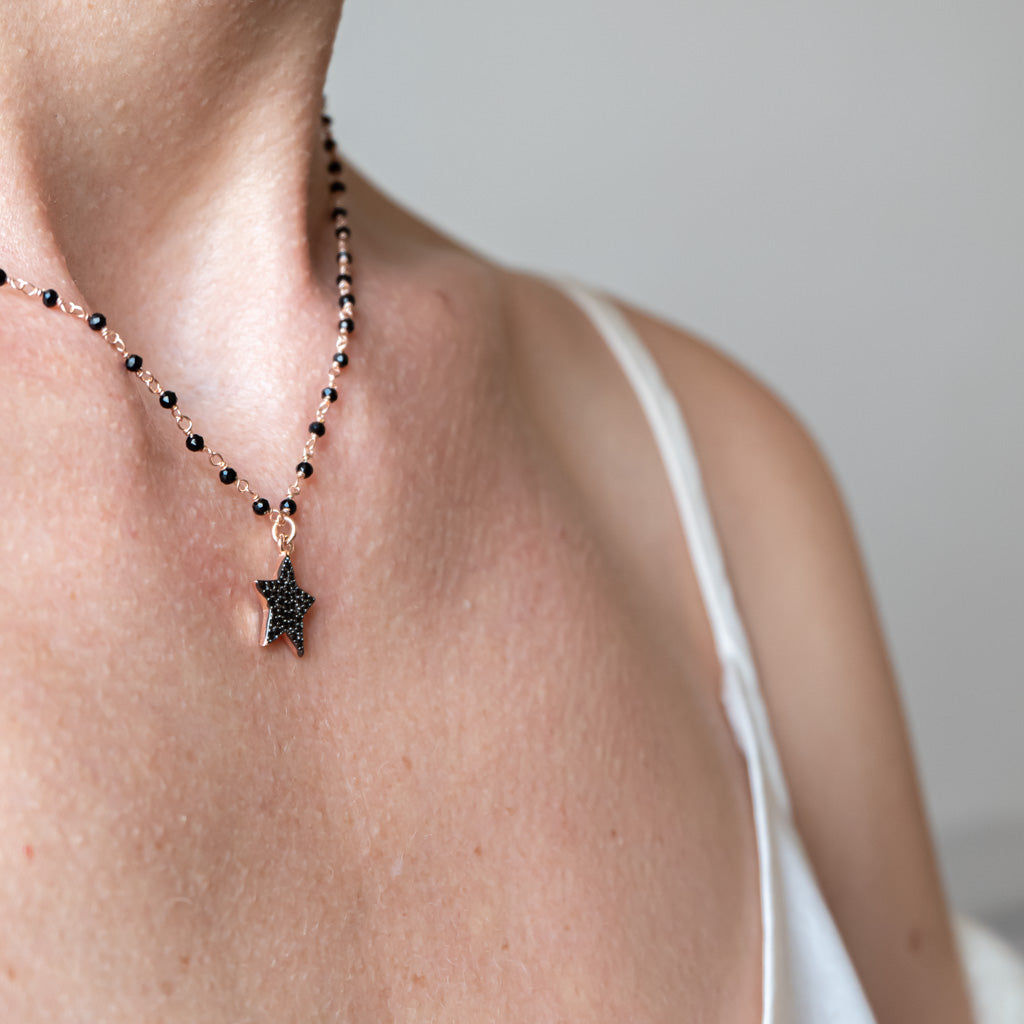 Collana cristalli o perline Stella o quadrifoglio o cuore con zirconi