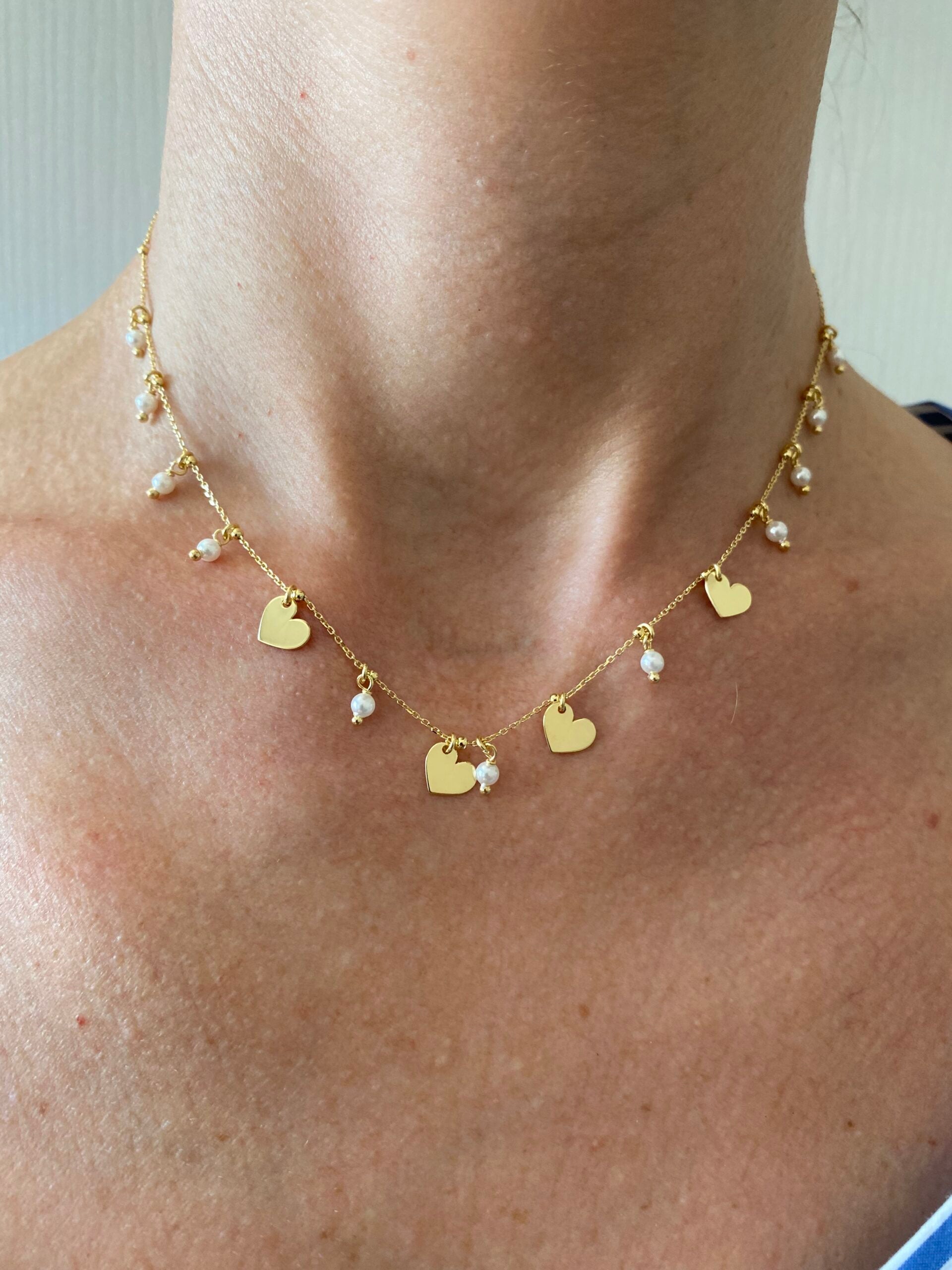 collana perle e cuori incisi personalizzabile