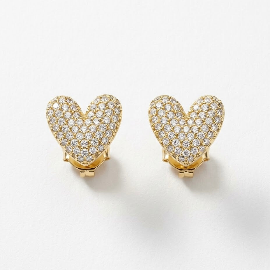 Orecchini mini cuore bombato zirconi brass