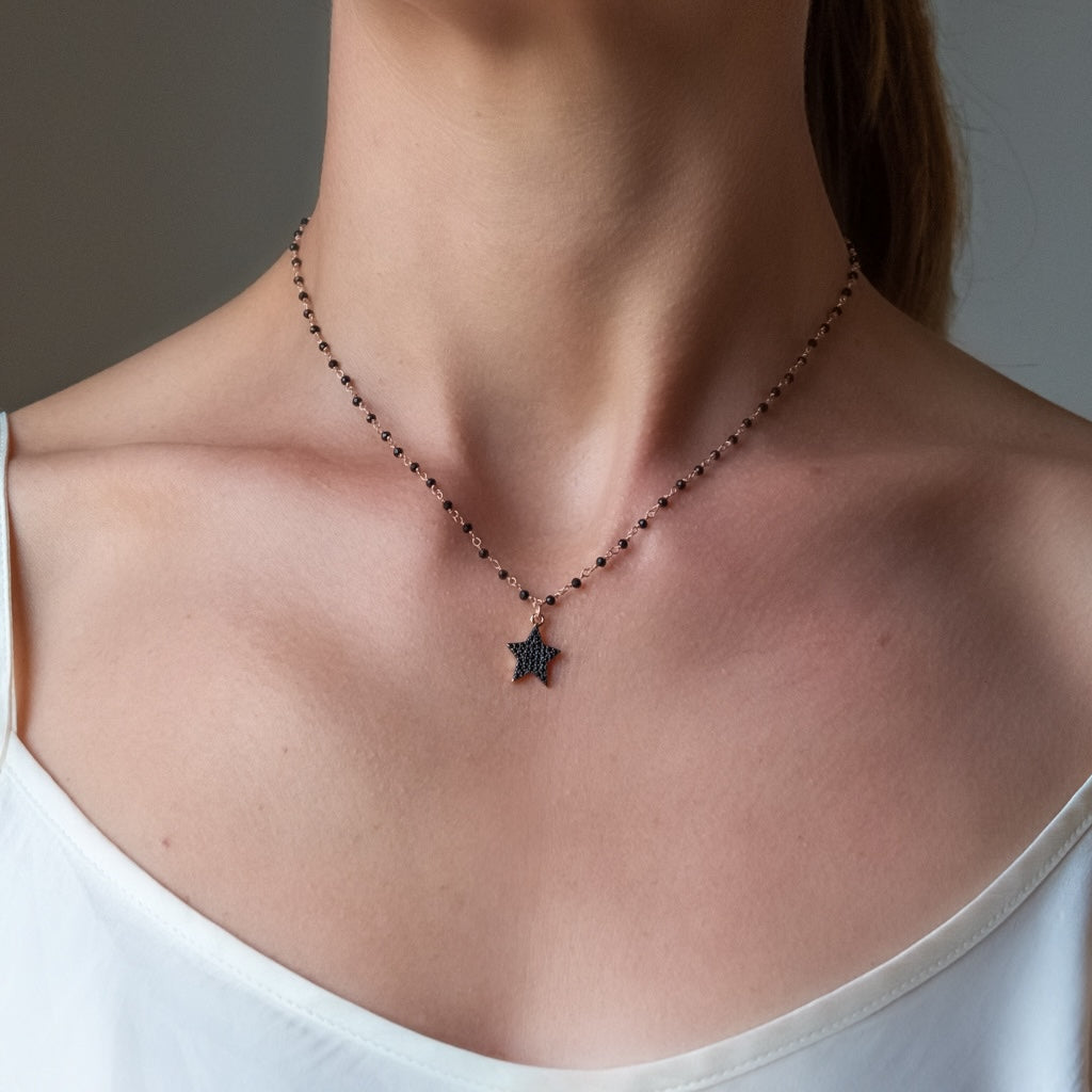 Collana cristalli o perline Stella o quadrifoglio o cuore con zirconi