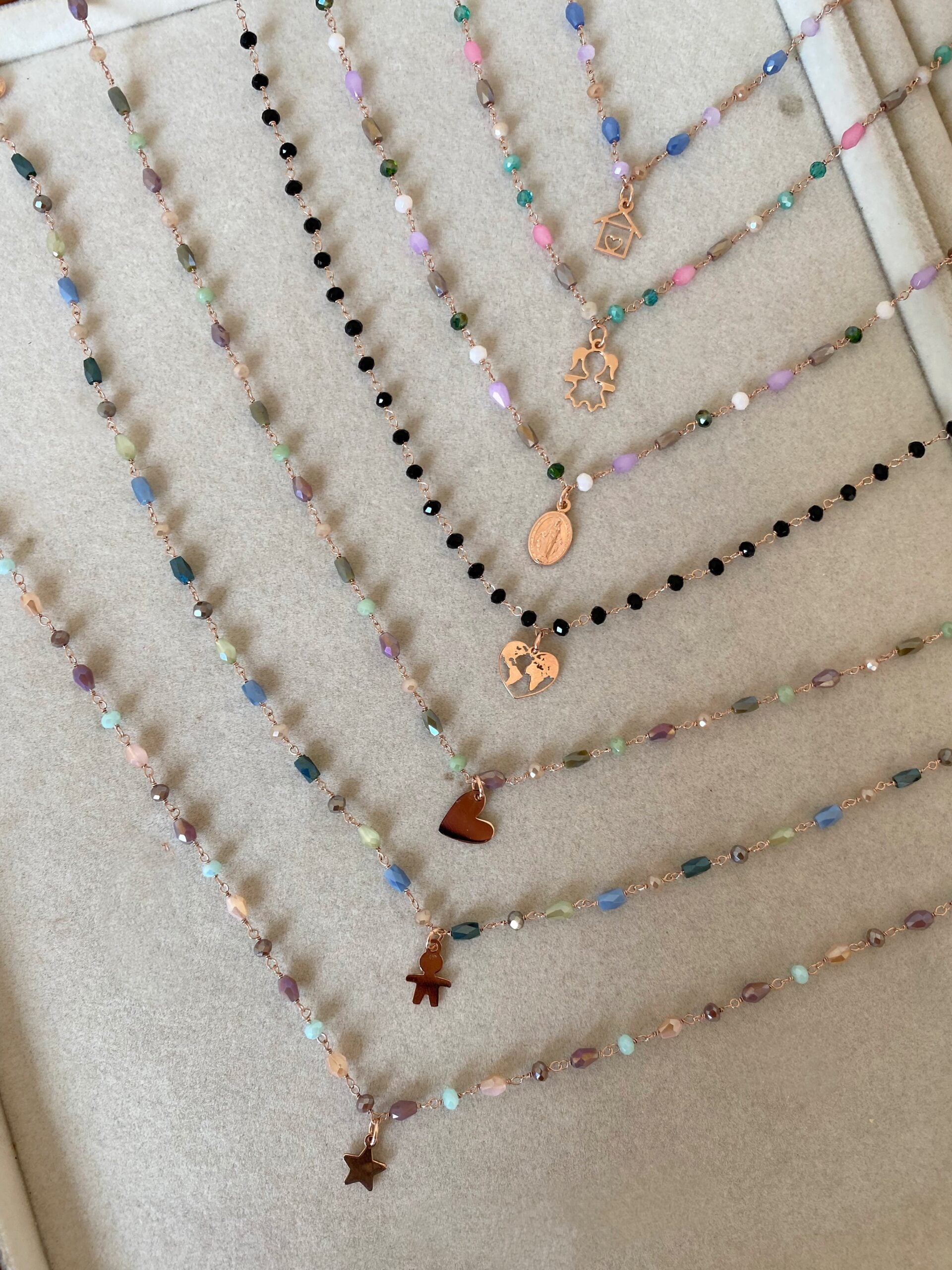 Collana cristalli cuore piastra stilizzato o altro ciondolo