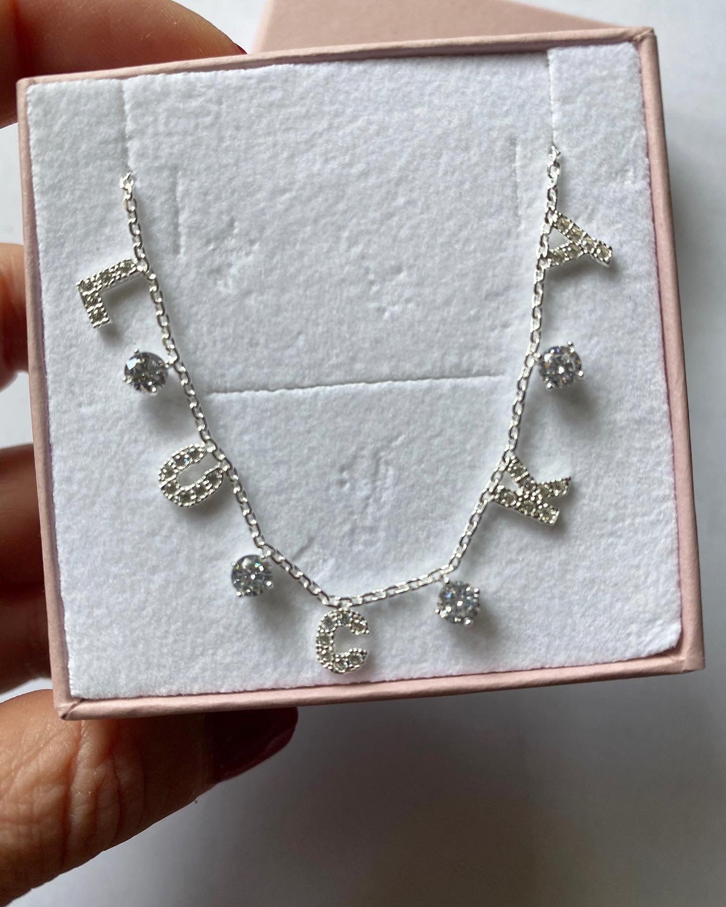 Collana amore personalizzabile lettere zirconi e punti luce bianchi o multicolor