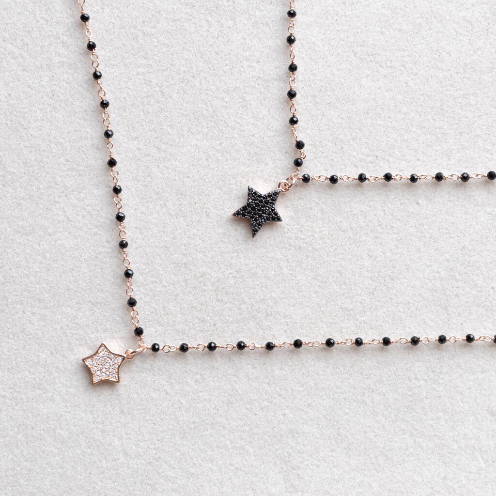 Collana cristalli o perline Stella o quadrifoglio o cuore con zirconi