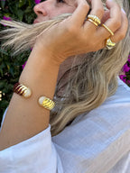 Bracciale rigato con zirconi a clip brass luxury