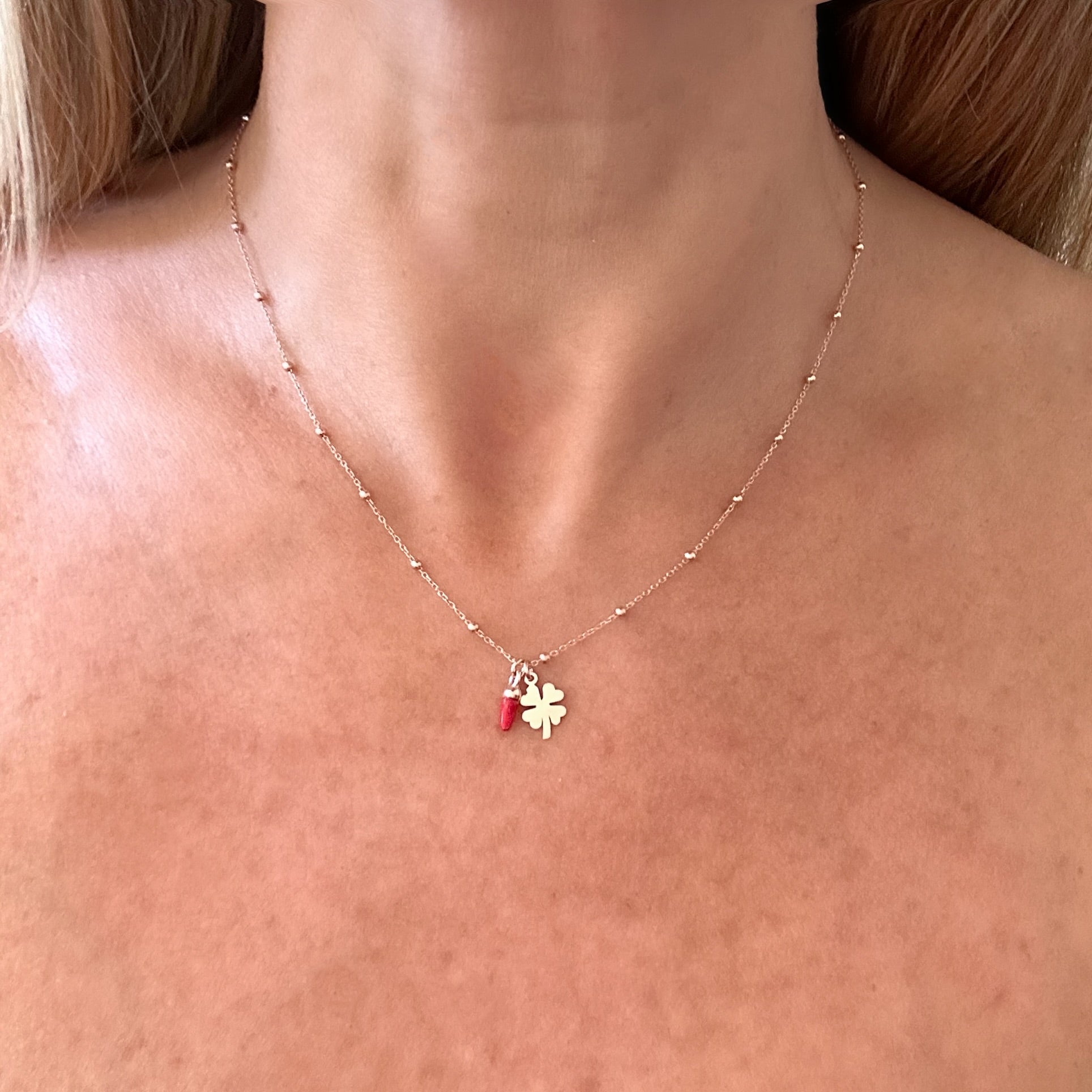 Collana micro rosario cuore\stella\quadrifoglio e mini cornetto