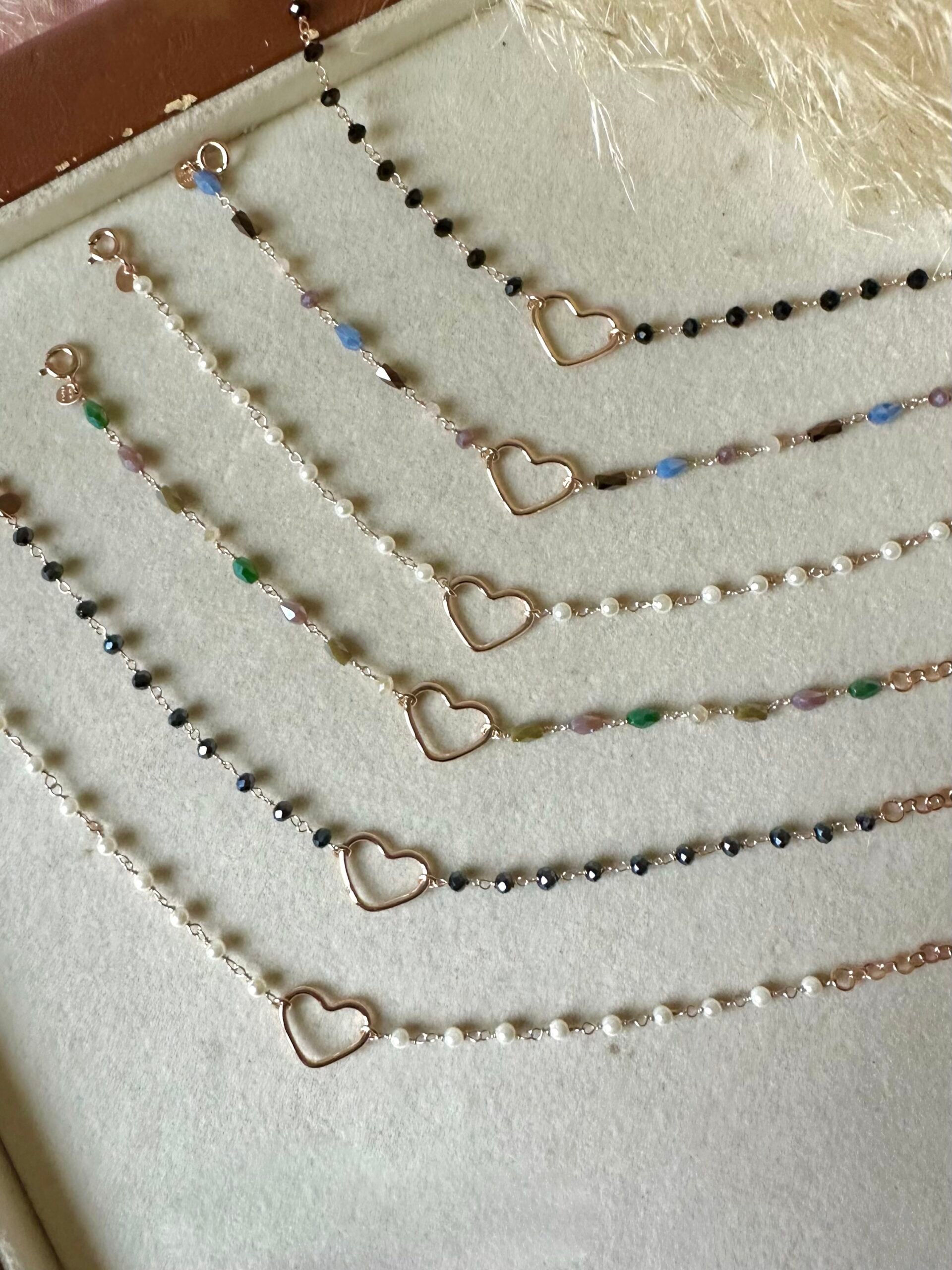 Bracciale catena cristalli e cuore solidale