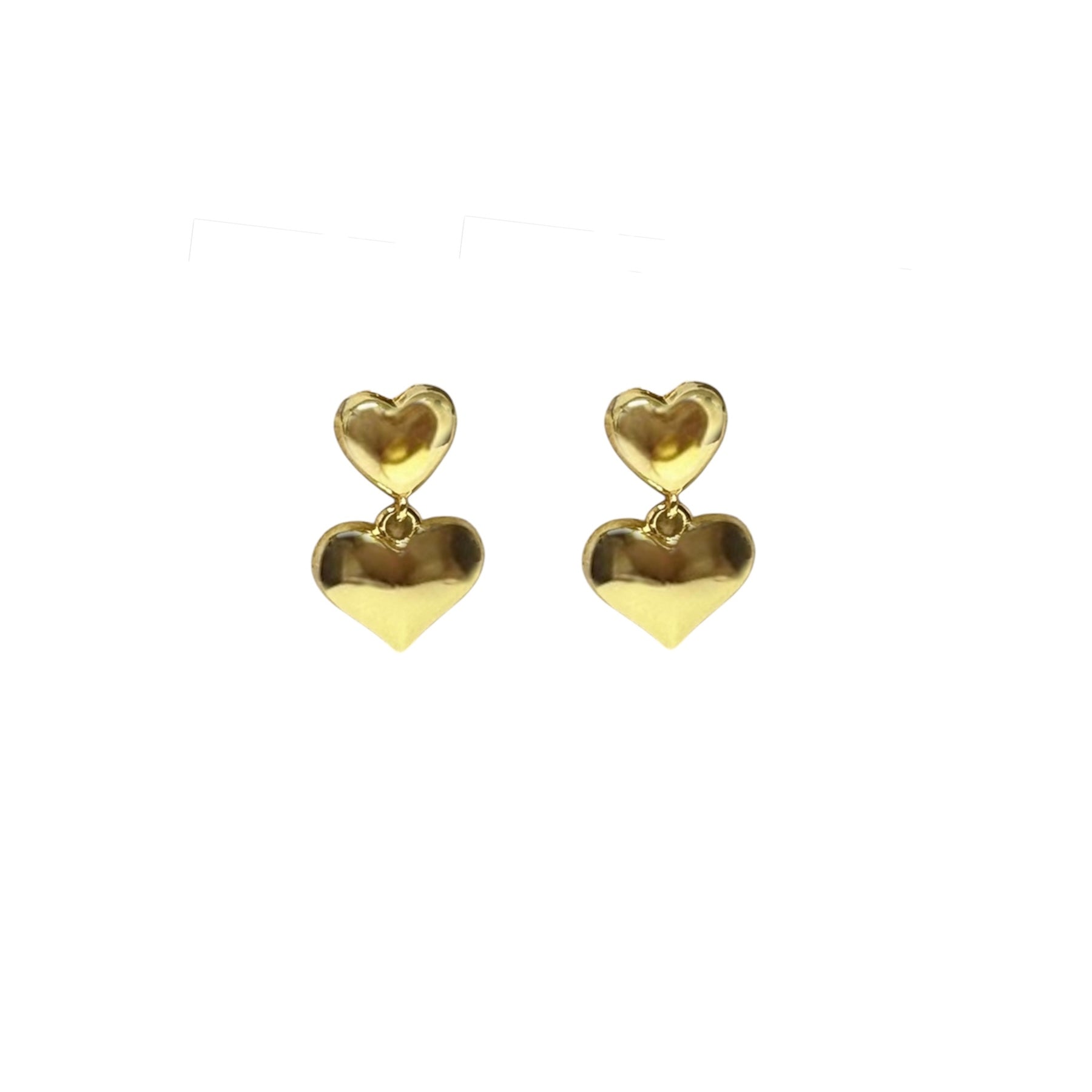 Orecchini cuore doppio pendente brass