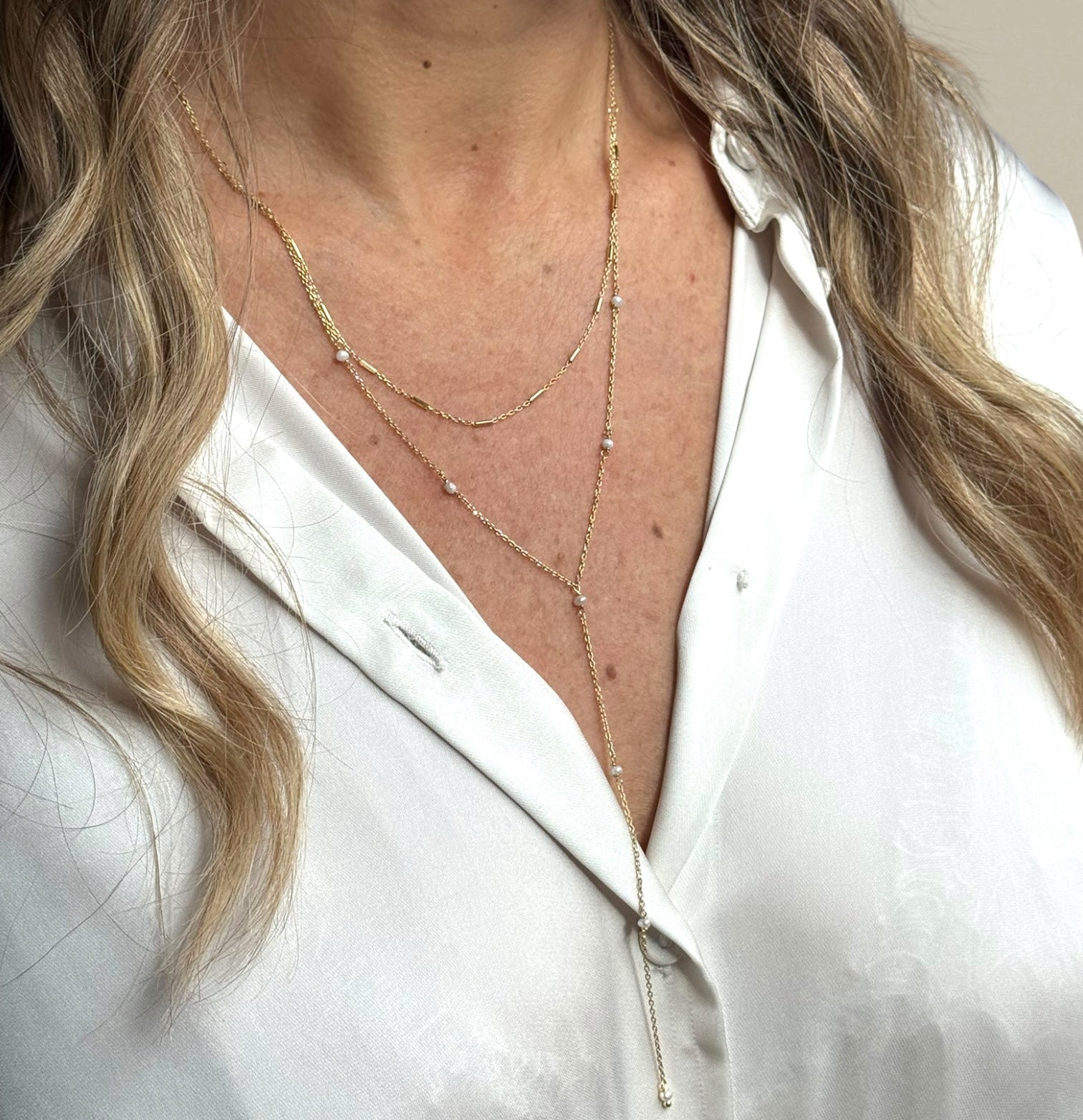 Collana tie barret microperline o cristalli