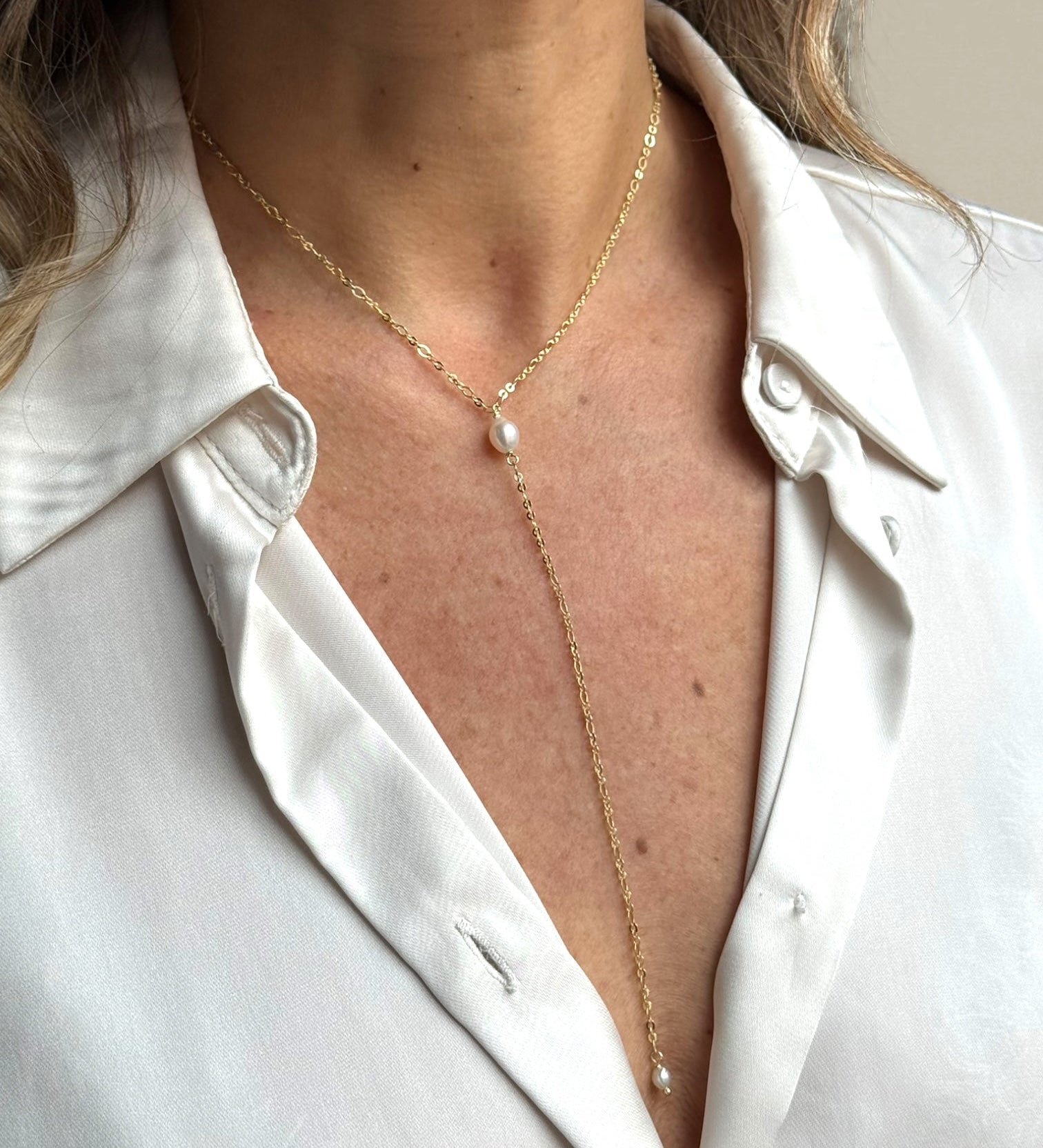 Collana tie perla grande e piccola