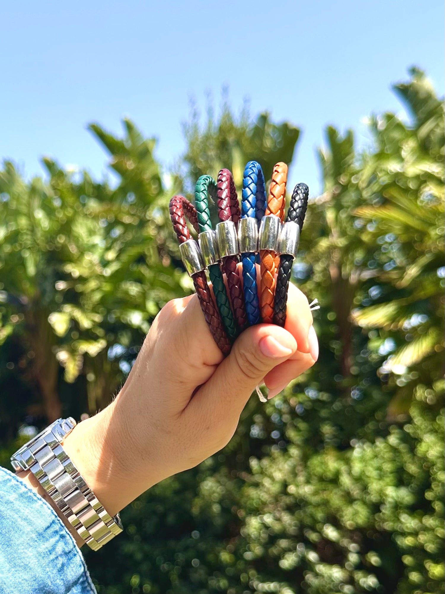 Bracciale cuoio vero intrecciato chiusura a magnete