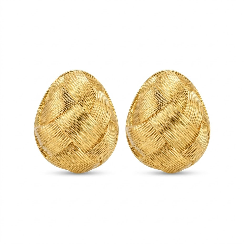 Orecchini bottoni a goccia  intreccio a maglia brass