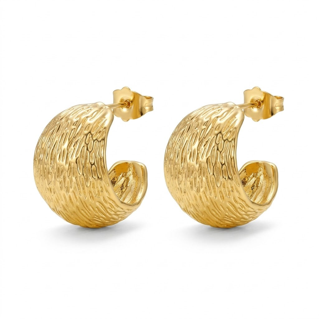 Orecchini bottone rigato brass
