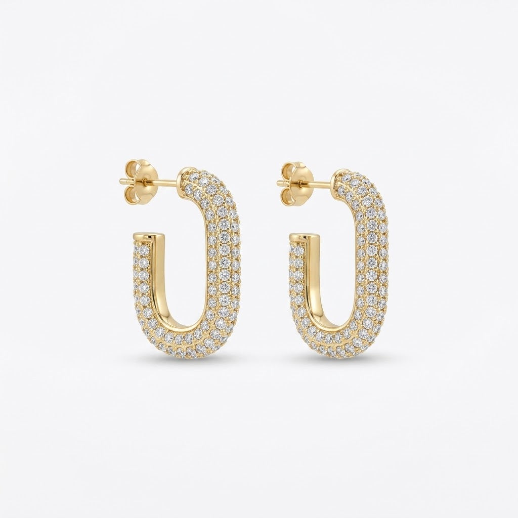 Orecchini rettangolo zirconi brass