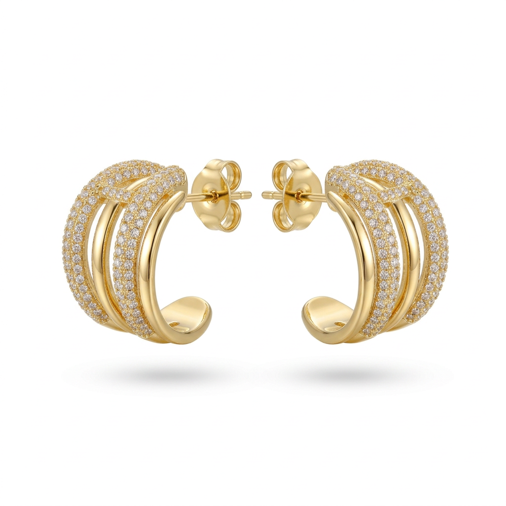 Semicerchi doppi e chiodo con zirconi brass