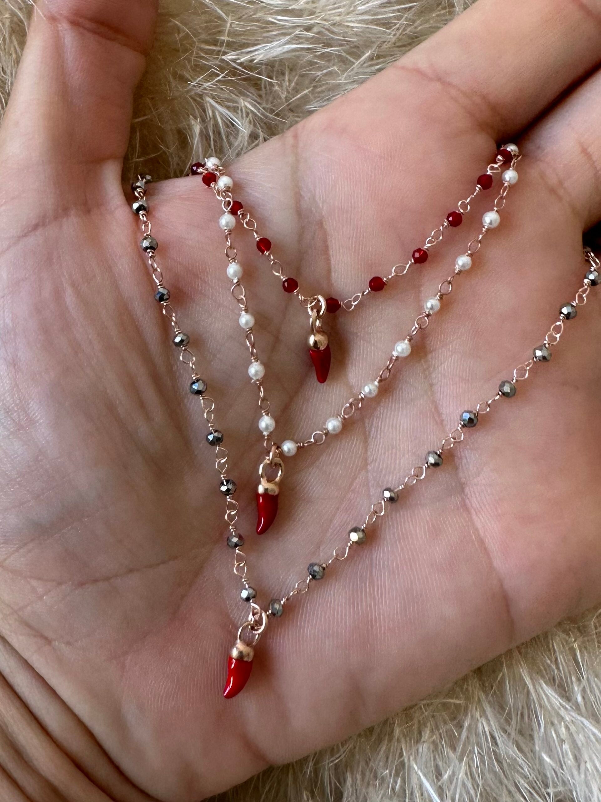 Collana cristalli o perline cornetto mini