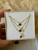 Collana micro rosario cuore\stella\quadrifoglio e mini cornetto