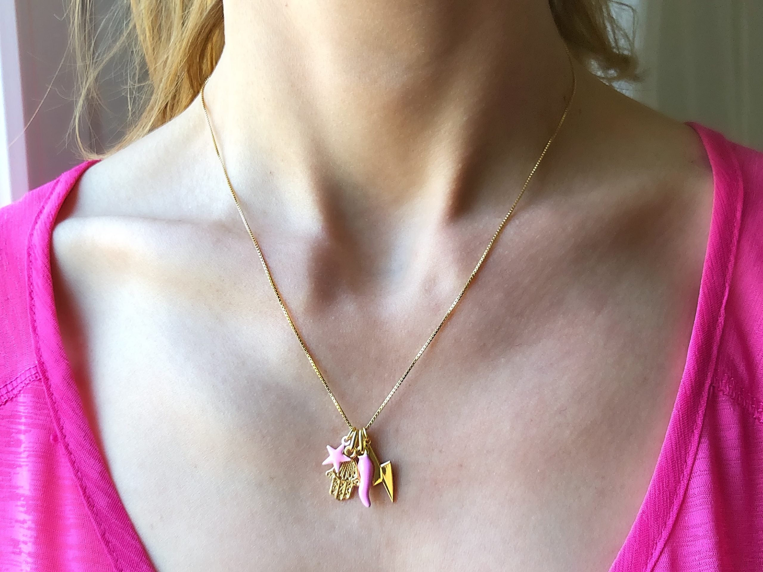 Collana multicharms portafortuna lettera zirconi