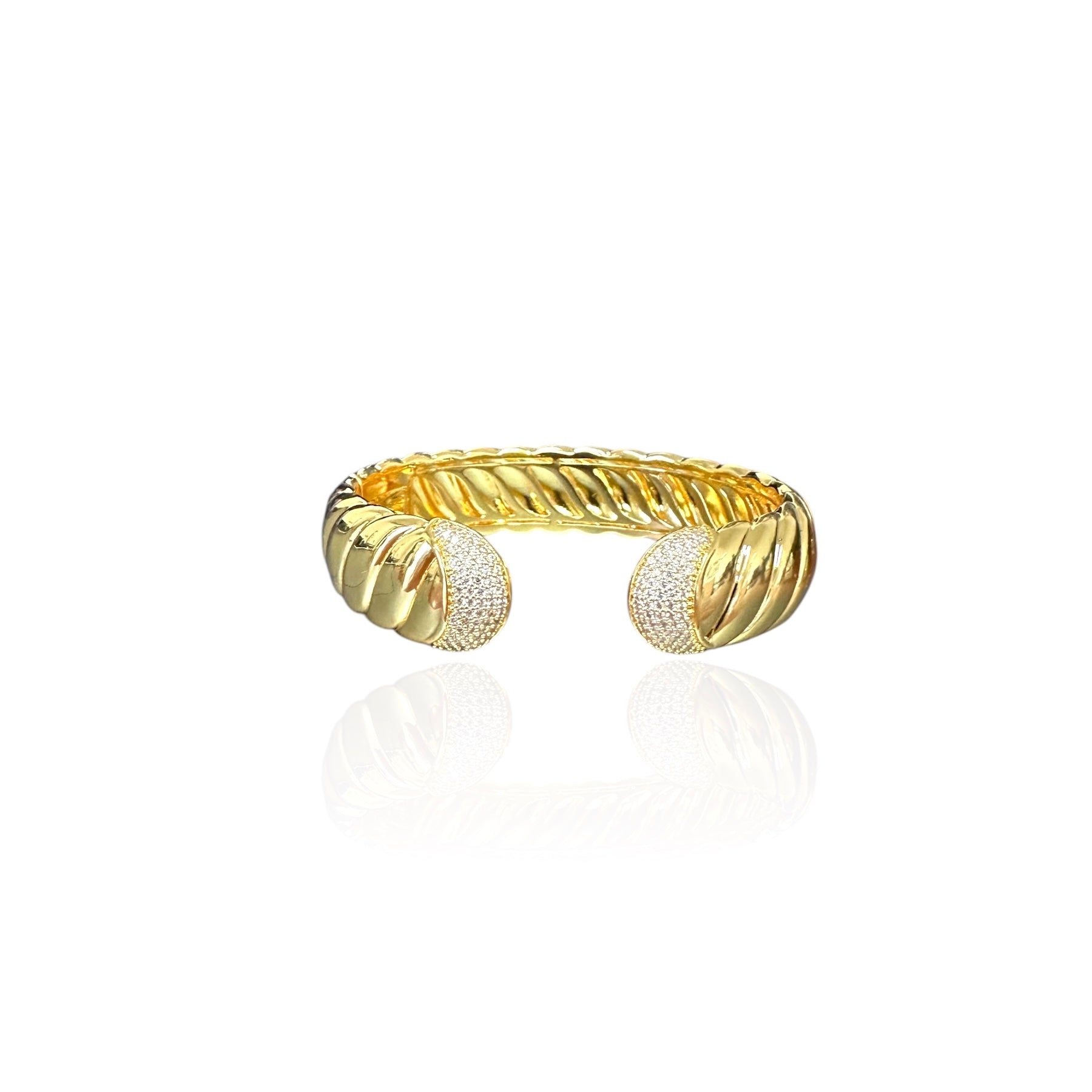 Bracciale rigato con zirconi a clip brass luxury