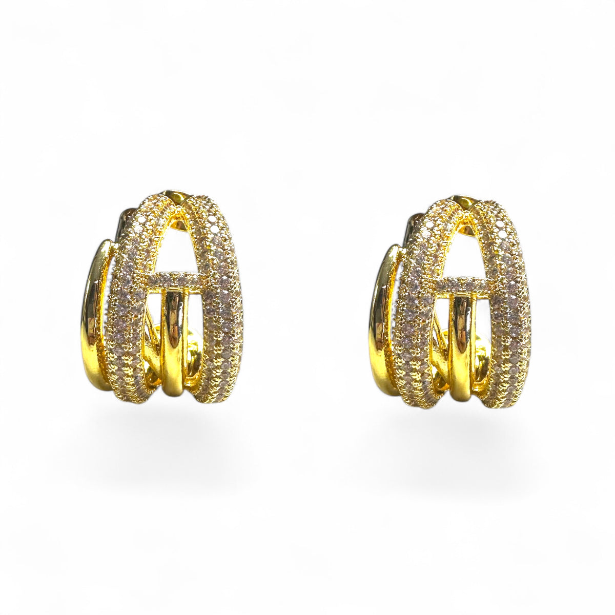 Semicerchi doppi e chiodo con zirconi brass