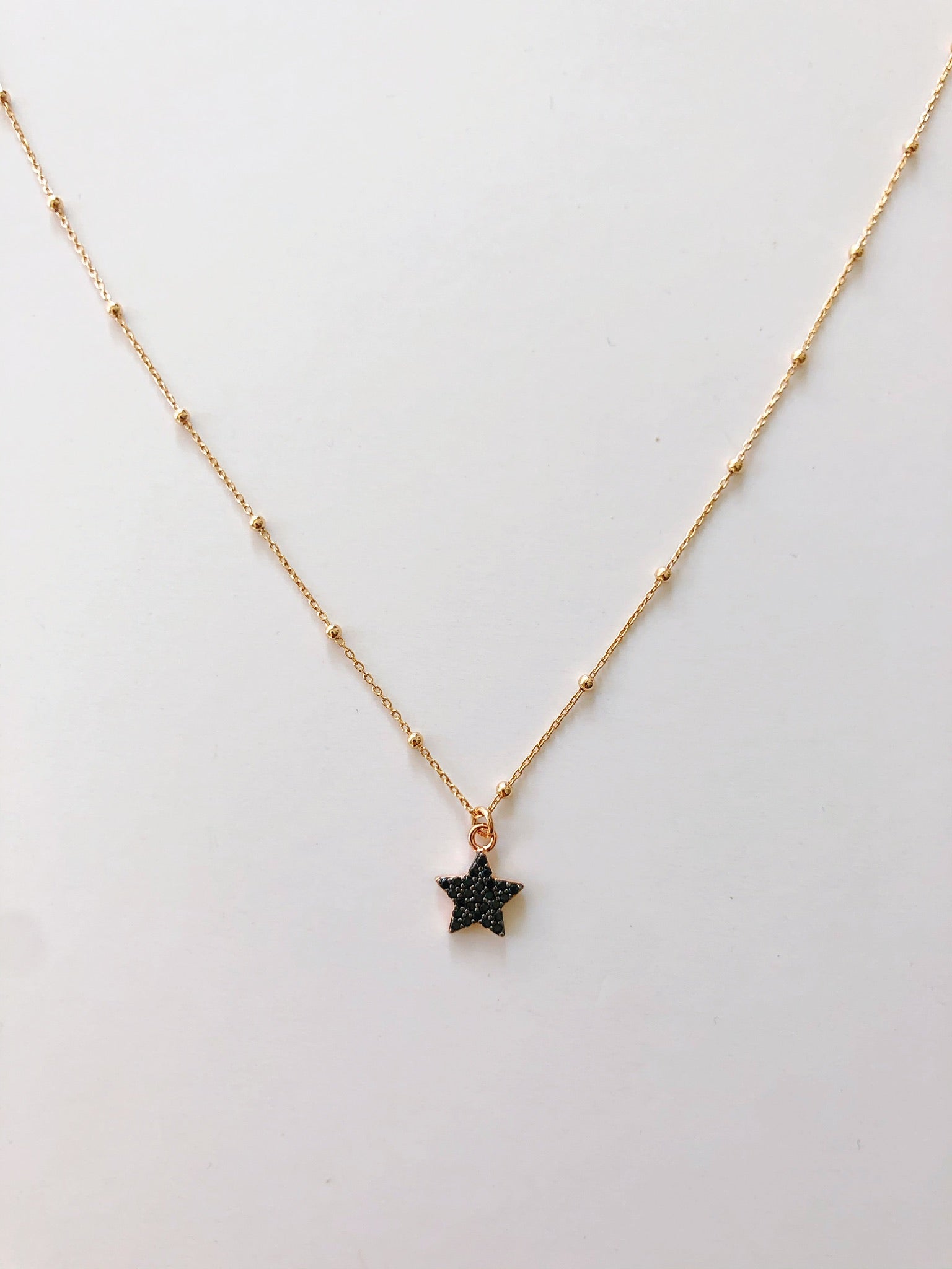 Collana rosario con ciondolo cuore, stella, quadrifoglio zirconi neri o bianchi